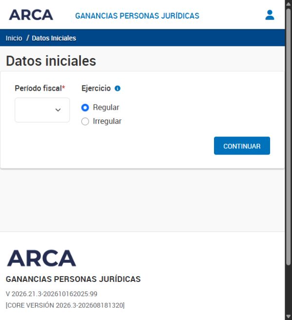 Selección del período fiscal y del tipo de ejercicio en Ganancias Personas Jurídicas